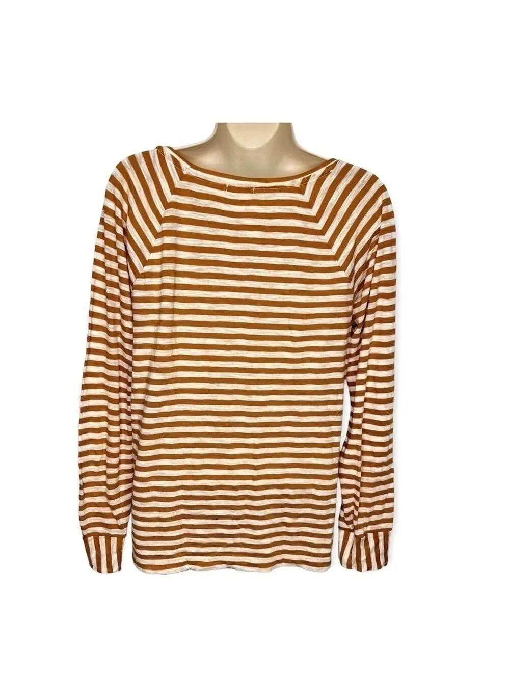 J.Crew Mustard Yellow White Striped Long Sleeve Top Small